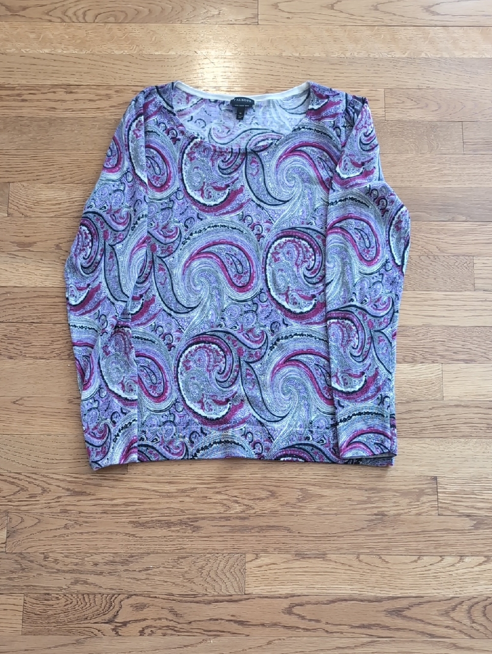 Talbots Purple & Pink Paisley Long Sleeve Top Merino Wool